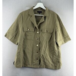 Caroll Paris Women's Sz‎ 42 (US L) Olive Green Linen Blend Cropped Safari Top
